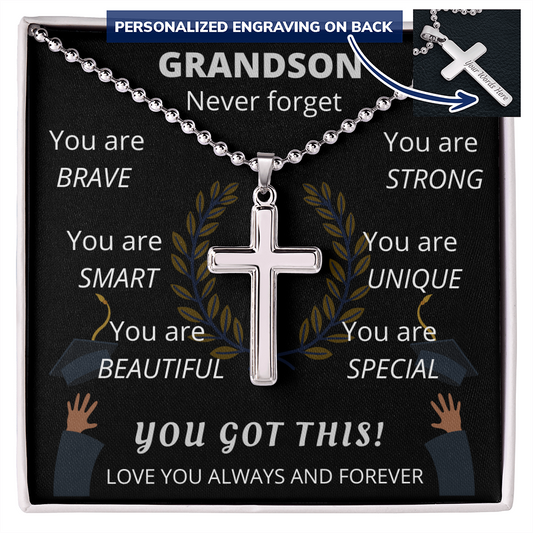 Grandson - Personalized Cross Necklace